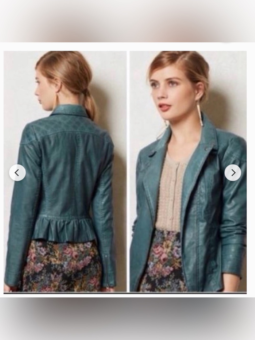 Cartonnier Teal Peplum Faux-Leather Jacket XL